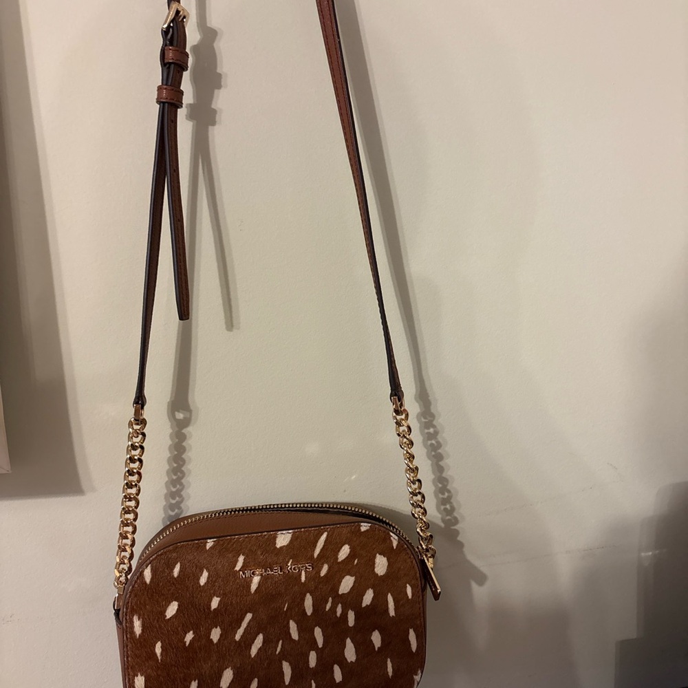 Michael Kors Tan and White Patterned Crossbody Bag